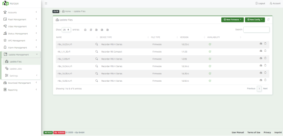 Horizon update management screen scheduling firmware updates