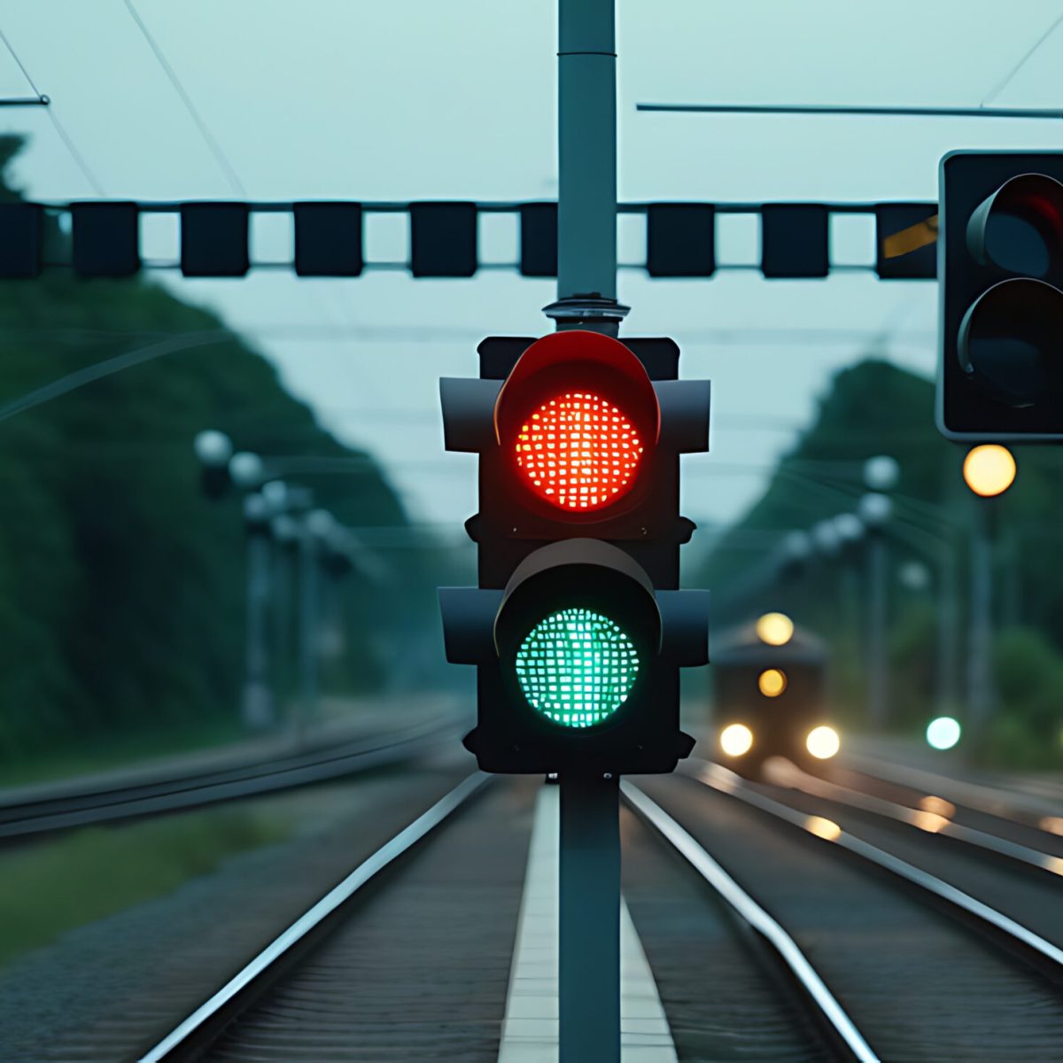 traffic light railway crossing signaling oncoming train